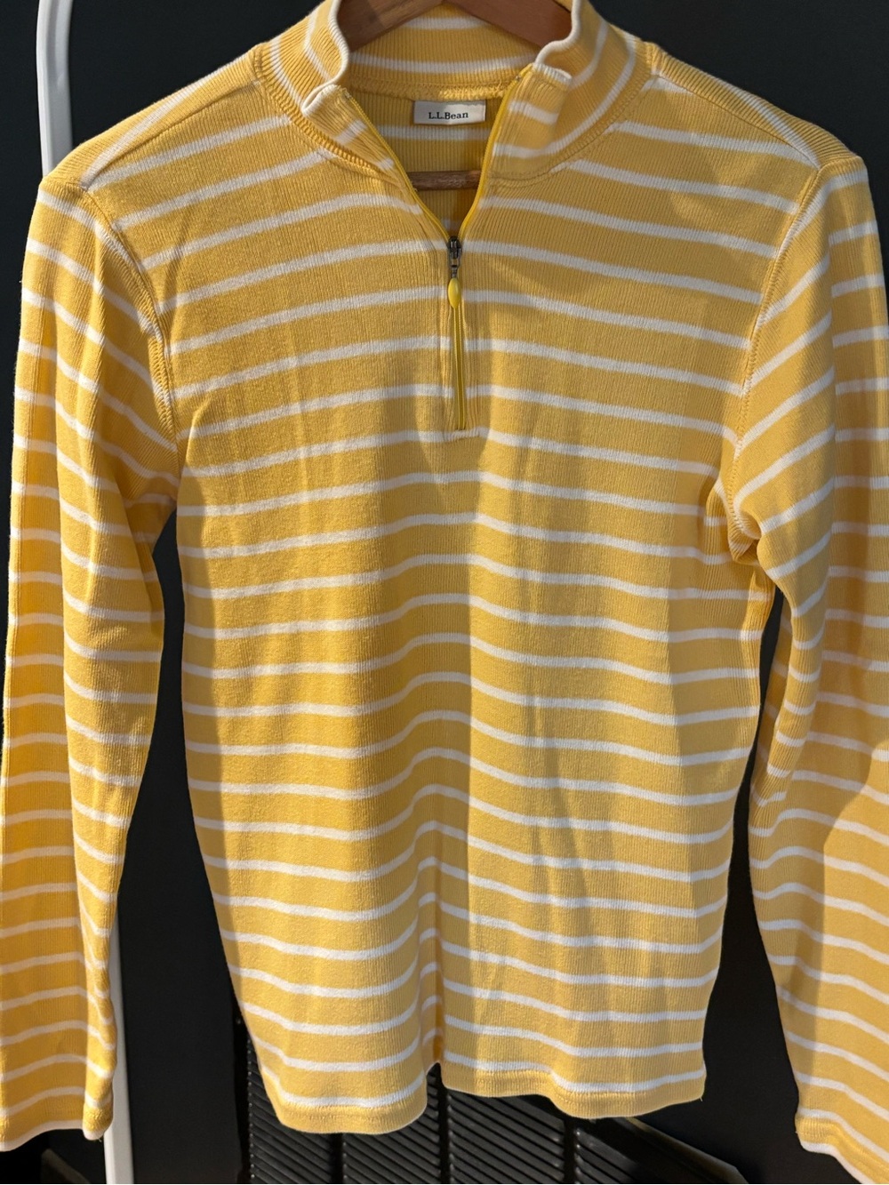 L.L. Bean Yellow and White Striped Half-Zip Pullover